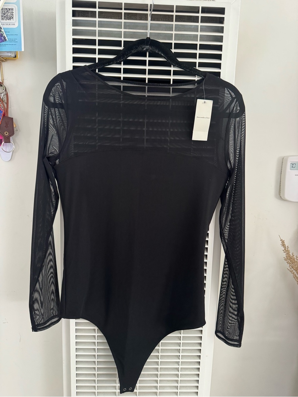 Abercrombie- NWT- Women's Black Mesh Long-Sleeve Bodysuit